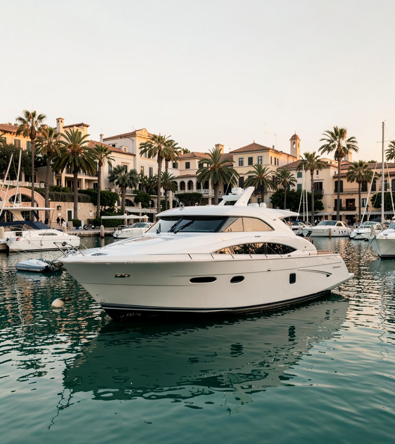 Luxury yacht moored in an elegant Mediterranean marina in Spain